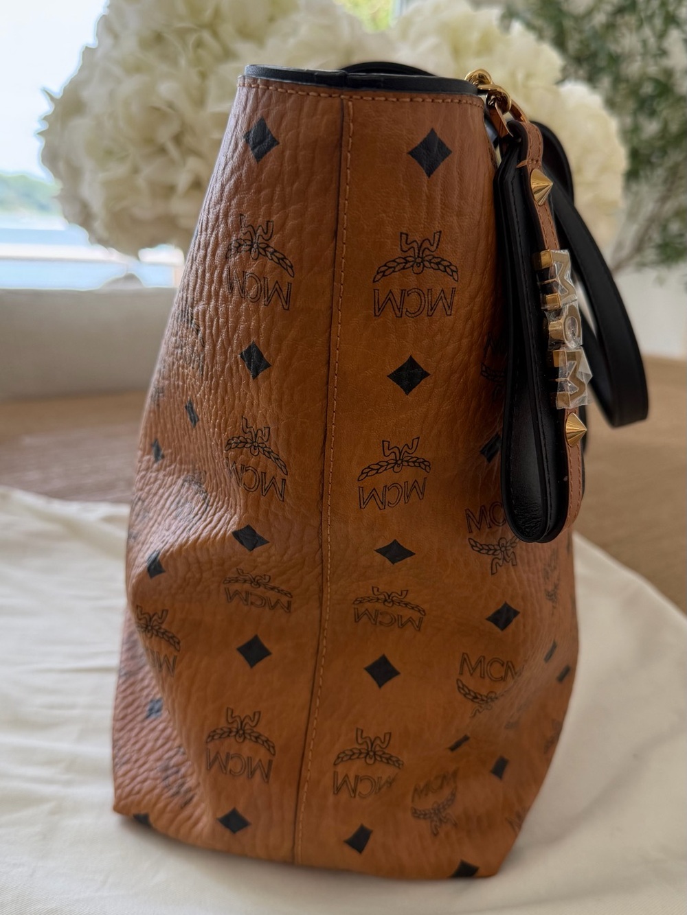 MCM Cognac Visetos Tote with Black Trim and Handles - Picture 3 of 8